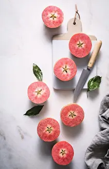 Halved Prints: Pink apples sliced in half