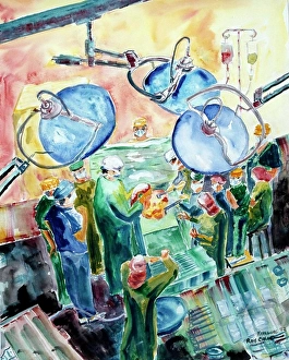 Medium Group Of People Prints: Pittsburgh, liver Transplant in Pittsburgh Medical School by Sir Roy Calne, 1992