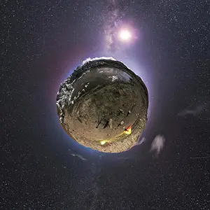 Shining Prints: Planet Earth and moon in the Milky Way galaxy