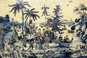 Gilt Prints: Plaque with a Chinoiserie landscape and gilt details. Dated 17th Century