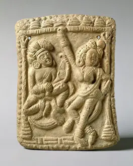 India Prints: Plaque with a Dancer and a Vina Player 1st century B