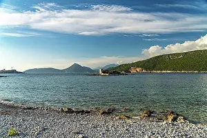 Southeast Europe Prints: Plaza Arza Beach and Otocic Gospa Island in the Bay of Kotor, Montenegro, Europe