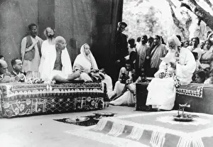 Alter Prints: Poet Rabindranath Tagore delivering an address of welcome to Mahatma Gandhi and his wife Kasturba