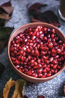 Autumn Prints: Pomegranate seeds in a ceramic bowl