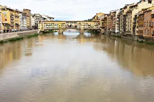 Florence Prints: Ponte Vecchio Bridge View of historical medieval bridge on the Arno river