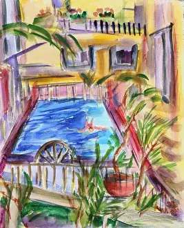 Courtyard Prints: Pool in the Courtyard, City of Los Angeles, California, USA