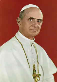 Colored Background Prints: Pope Paul VI (1897-1978) Roman Catholic Pope (1963-1978)