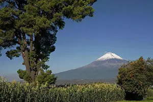 Mexico Prints: Popocatepetl volcano near the city of Cholula, Puebla, Mexico, Central America