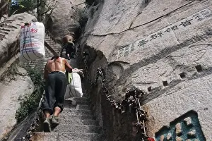 Link Prints: porter, porters carry furniture and building material on their back up steep mountain steps
