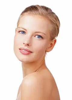 Skincare Prints: Portrait, aesthetic and beauty with natural woman in studio isolated on white background for wellness