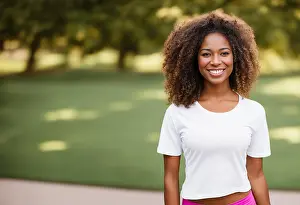 Trainer Prints: Portrait Afro American sporty woman training outdoors. Generative AI
