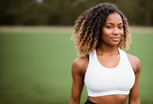 Trainer Prints: Portrait Afro American sporty woman training outdoors. Generative AI