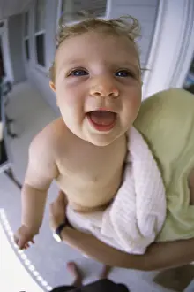 Wristwatch Prints: Portrait of a baby boy laughing