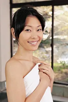 Health And Beauty Prints: Portrait beautiful young woman in bathrobe at spa