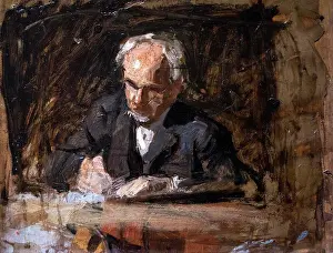 Period Costume Prints: Portrait of Benjamin Eakins Sketch for The Writing Master; 1882 oil on panel by Thomas Eakins