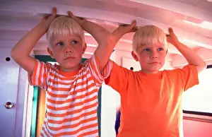Finland Prints: Portrait of two blond twin Finnish boys, Southern Finland