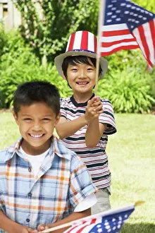 Amuse Prints: Portrait of Boys Holding American Flags