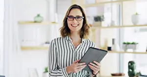 Ambition Prints: Portrait, business and woman with tablet in office for career pride