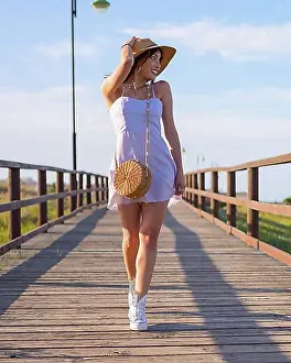 Joke Prints: Portrait of caucasian brunette woman at the beach on summer vacation