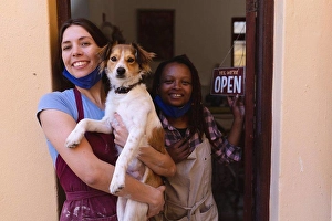 Corona Prints: Portrait of caucasian and mixed race women at pottery studio