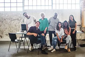 Arbetsplats Prints: Portrait of cheerful young hacker's team at creative office