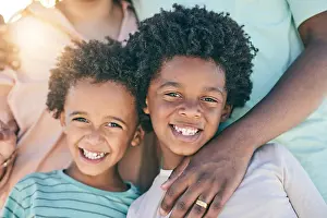 Young People Prints: Portrait, children and boys siblings with parents smile