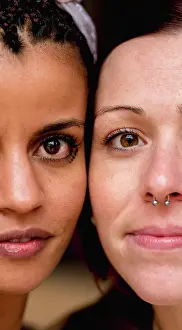 Recreation Prints: Portrait of crop multiethnic stylish women with earring looking at camera ;Mysterious multiracial women thoughtful