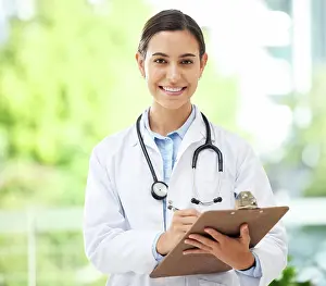 Doctors Prints: Portrait, doctor or woman with clipboard