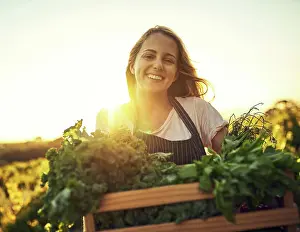 Fingers Prints: Portrait, farmer and vegetable harvest outdoor for natural diet