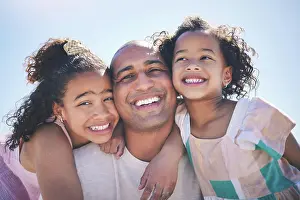 Games Prints: Portrait, father and girls with a smile