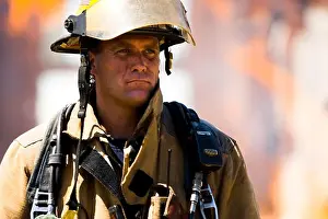 Model Release Prints: Portrait of a firefighter with fire in background