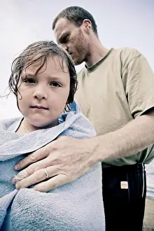 Midadult Men Prints: Portrait of a girl with father behind