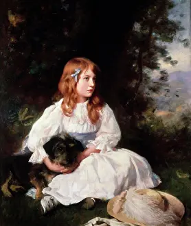 Relaxation Prints: Portrait of girl with Terrier dog
