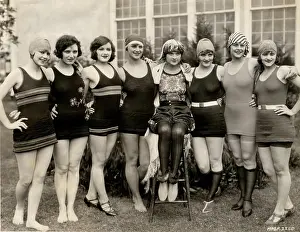 Swimwear Prints: Portrait of group of young women in swimwear