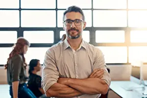 Expert Prints: Portrait, leader and business man with arms crossed for coworking