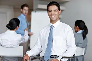 Smart Prints: Portrait, leader and business man in meeting for coworking