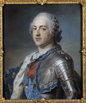 Louis Prints: Portrait of Louis XV in Armor 1750 Maurice Quentin de La Tour (1704-1788 French) Pastel Musee du Louvre