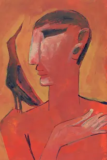 Einzelheit Prints: Portrait of man with crow on his shoulder watercolor on mountboard Copyright: xSatishxParashar/DinodiaxPhotox