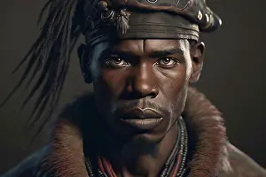 Looks Into The Camera Prints: Portrait of man from Himba herder tribe in Namibia. Ai generated art