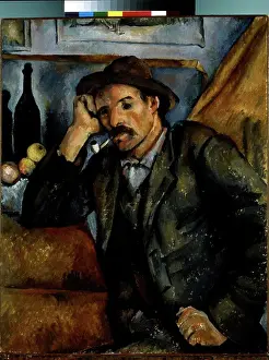 Post Impressionism Prints: Portrait of man smoking pipe by anonymous artist