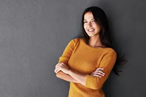 Sweater Prints: Portrait, mockup and Mexican woman in fashion with smile