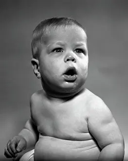 Facial Expression Prints: Portrait of naked baby with mouth open