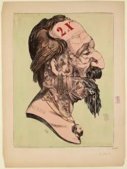Manner Prints: Portrait of Napoleon III profile in the manner pilori-phrenology