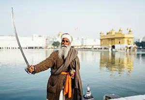 Elderly Prints: Portrait of Nihang Sikh man, Harmandir Sahib (Golden Temple)