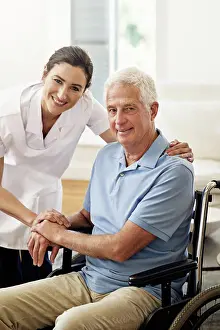 Disability Prints: Portrait, nurse and disabled man in wheelchair
