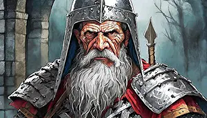 Middle Ages Prints: Portrait of an old medieval knight, generated with AI