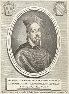 Details Prints: Portrait in oval frame of Cardinal Ascanio Filomarino Bust to the right Top left the coat of arms of Pope Urban VIII