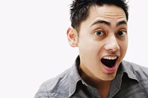 Gleeful Prints: Portrait of Pacific Islander man looking surprised