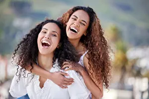 Laugh Prints: Portrait, piggy back and women with smile