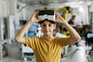 Students Prints: Portrait of schoolgirl with VR headset on head